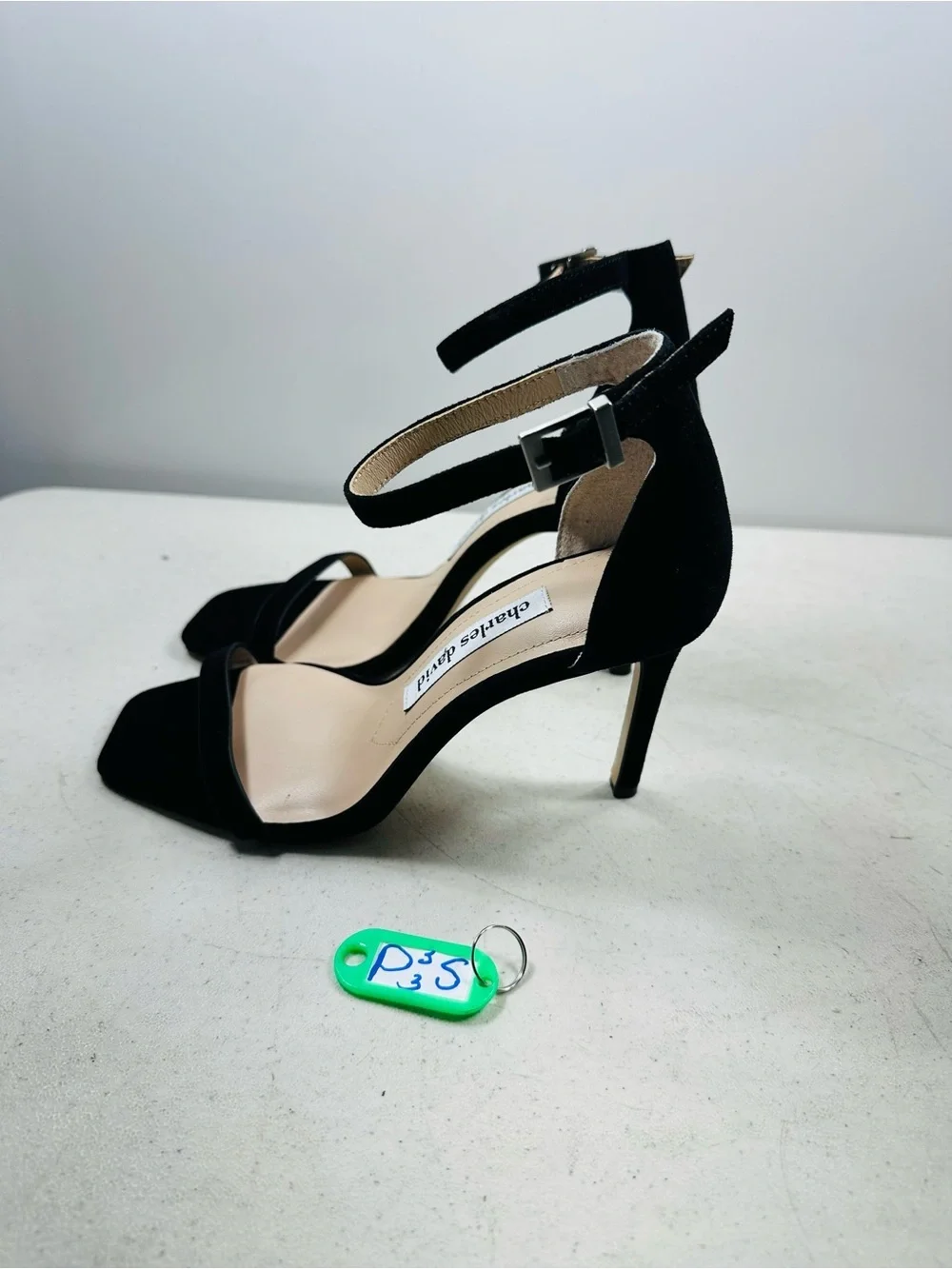 Charles David black suede ankle strap sandals size 6